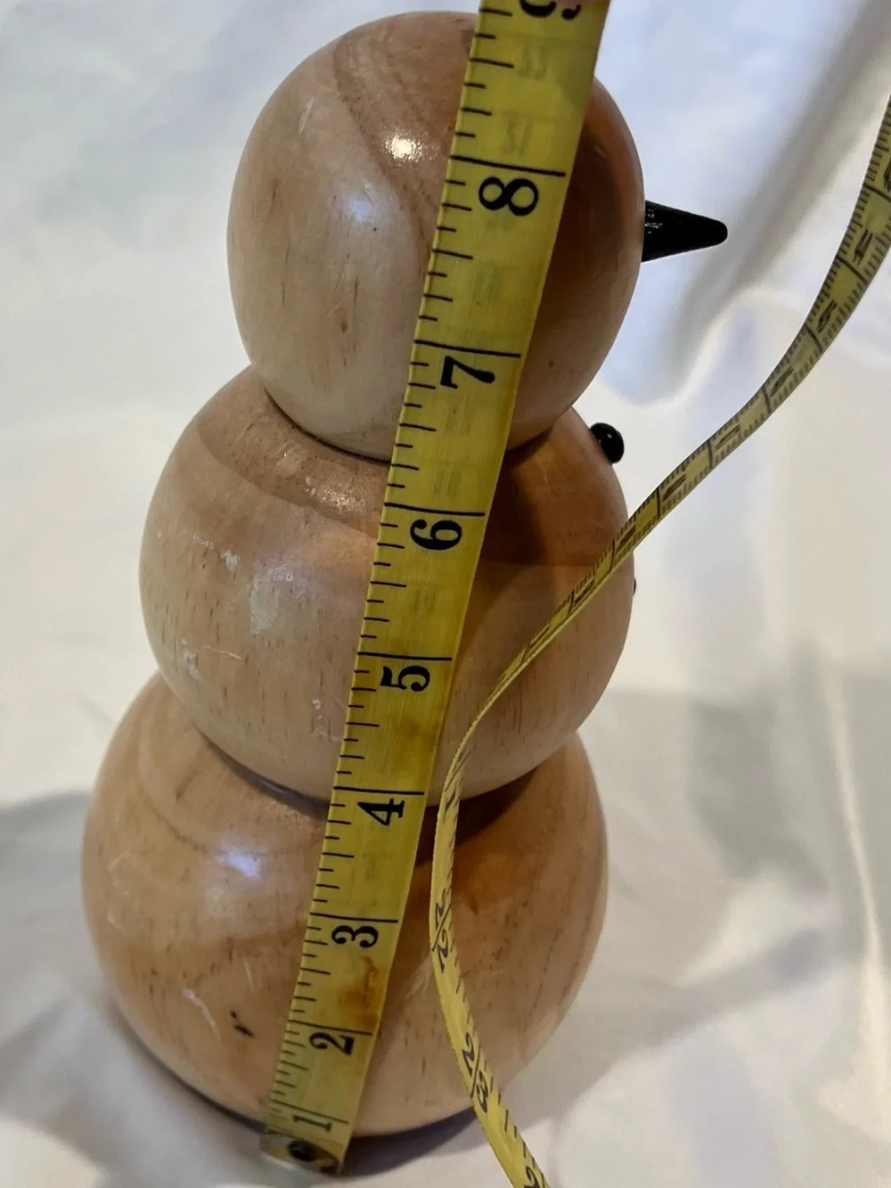 Hand Turned Wooden Snowman Figurine Rustic Christmas Primitive Decor